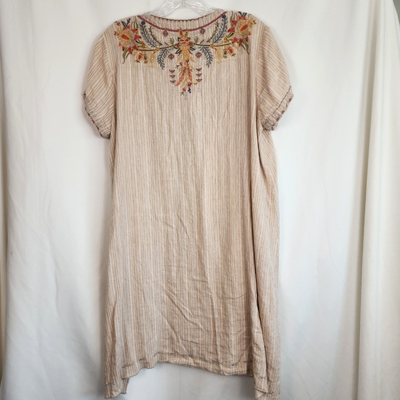 Johnny Was Workshop Embroidered Cotton Linen Tunic Bohemian Floral Stripe Sz Med - Picture 7 of 16